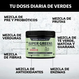 Super Greens, Jugo Verde, Matcha, Espirulina, Té Verde, Espinaca, Clorofila, Moringa, Melena de León, Enzimas Digestivas (Digestive Enzymes Fibra), Probióticos | Super Blend Sabor Frutos Rojos | Bloom