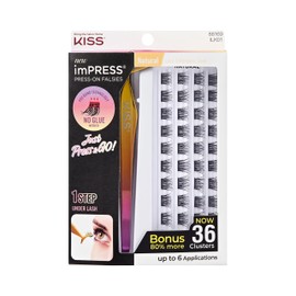 KISS imPRESS Press-On Falsies Eyelash Clusters Kit, Natural, Black, Fuss Free, Invisible Band, Natural, 24 Hours, No Damage, No Sticky Residue,...    