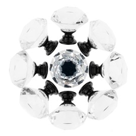 YourGift 12 Pack Drawer Knobs Diamond Shaped Crystal Glass 30mm Cabinet Knobs Pull Handles (Black)