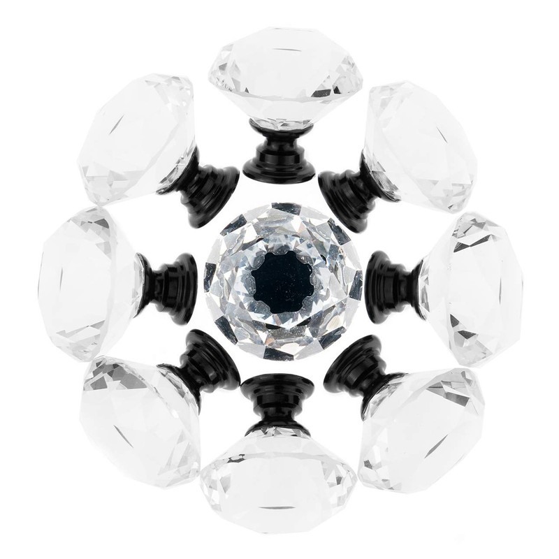 YourGift 12 Pack Drawer Knobs Diamond Shaped Crystal Glass 30mm