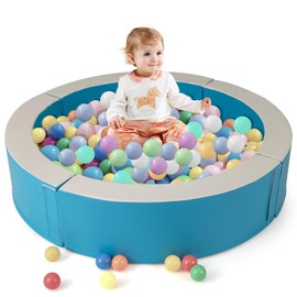 Costzon Ball Pit, Detachable Foam Pool for Toddlers or Dogs with 50 Colorful Ocean Balls, Easy-to-Clean PU Leather Covers & Bottom Mat, Round Baby Playpen for Boys Girls 1+ Years (44.5" x 10",Blue)