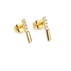 Minimalist Bar Cubic Zirconia Stud Earrings for Women 14K Gold Filled 925 Sterling Silver Pin CZ Hypoallergenic Simple Dainty Jewelry Gifts