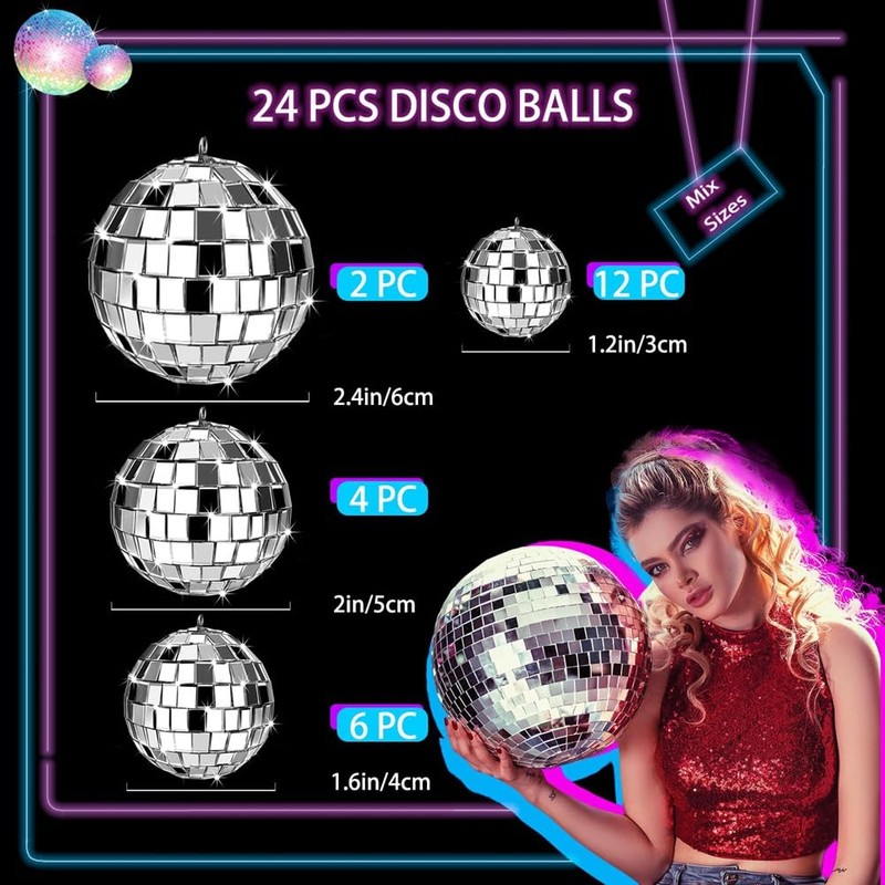 Veciado 24pcs Hanging Disco Ball Glass Disco Ball Disco Decorations