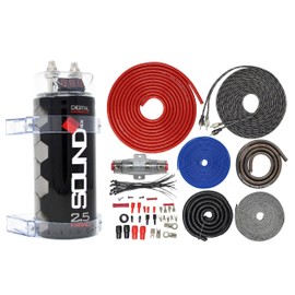 SoundBox 4 Gauge Amp Kit Amplifier Install Wiring & 2.5 Farad Digital Capacitor, 2300W Peak