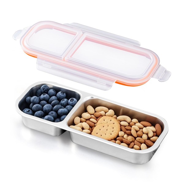 Ugotit Stainless Steel Snack Box, 2 Compartments, Airtight & Waterproof,