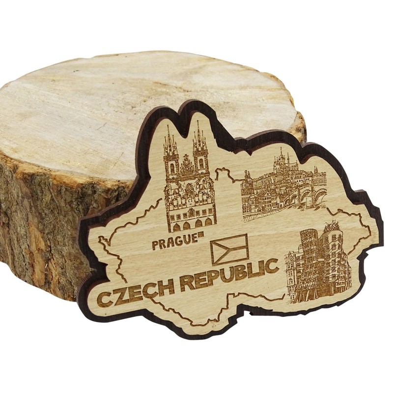 Printtoo Souvenir Czech Republic Map Gift Wooden Engraved Fridge Magnet