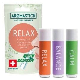 Aromatherapy Nasal Inhaler [Swiss Made] Organic Essential Oils Set Diffuser [ Portable Aromatherapy Stick] (3pcs Stress Relieving Pack (Relax, Balance, Calm))