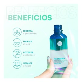 MIST JEWEL Suero facial Niacinamida, Vitamina E y Acido hialurónico tonificador aclarante y protector 50ml | Serum para hombres y mujeres cuidado facial regenerador potente e hidratante