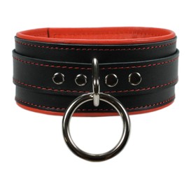 VP Leather Melanie Collar Premium Full Grain Leather Handcrafted O-Ring Choker (Red, Large)
