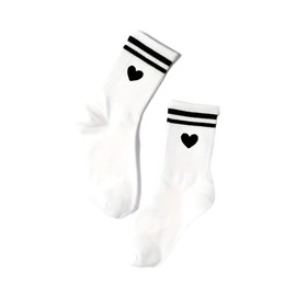 Tindo White Socks with Heart Motif Funny Crazy Socks for Men and Women Gift Socks Unisex One Size 36-43 Crew Socks 1 Pair, Heart black