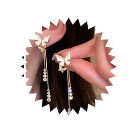 Aneneiceera Vintage Acrylic Butterfly Crystal Earrings Gold Crystal Dangle Earrings Long Linear Rhinestone Earrings Wedding CZ Chain Drop Earrings Jewellery for Women and Girls, Zinc