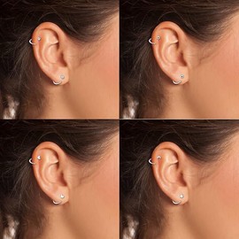 AoedeJ Sterling Silver Half Hoop Earrings Tiny Huggie Hoop Earrings Cartilage Earrings Small Comfortable Half Hoop Earrings for Women, Sterling Silver