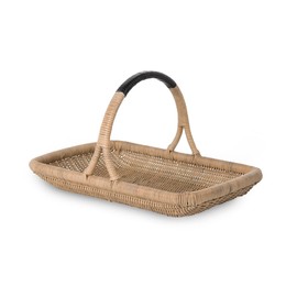 KOUBOO Vegetable & Flower Wicker Basket, Handwoven Rattan Basket with Leather-Wrapped Arch Handle, Organization & Home Decor for Storage, Gardening, Picnics, & Serving, Natural Color, Small