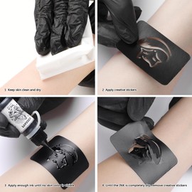 PFARRER Temporary Kit 8 Bottles Color Temporary DIY Ink,105 Pcs Stencils Kit for Body Paint Fake Tattoos for Kids&Women (Black,Red,Green,Blue,Yellow,Purple,Brown,Orange)