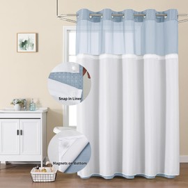 Colorful Star 256GSM Waffle Weave Heavy Duty Shower Curtains, No Hook Shower Curtain with Snap in Fabric Liner, Hotel Style Waterproof Bathroom Curtain Set, 72 x 81 Inch, Fog Blue