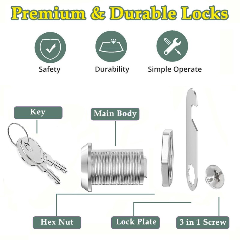 Litensh Cabinet Cam Locks 16mm, 5/8" Mailbox Lock with Key