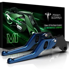 POISON SCORPION Motorcycle Brake Clutch Levers, Short Blue Compatible with Z400 19-23 / Z125 KLE 300X 17-24 / EX 400 18-23 / EX300 13-18 / EX 250 08-12 / KLX230 KLX230R 20-23 / KLX300 KLX300SM 22-24