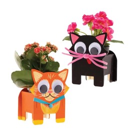 Baker Ross FE386 Cat Wooden Flowerpot Craft Kits - Pack of 3, Make Your Own Flower Pot, Planting Pots for Children to Decorate, Creative Activities for Kids
