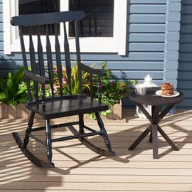 Giantex Outdoor Wood Rocking Chair - Patio Rocking Chair with Solid Rubber Wood Frame, Slat Back, Outside & Indoor Rocker for Garden, Poolside, Balcony, Backyard, Lawn, Front Porch Rocker, Black