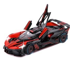 Toy Car Model for Bugatti Compatible with 1:24 Bugatti Bolide Alloy Diecast Car Toy with Lights and Music, Pull Back Car Toys for Kids Boys Girls Gift (Red)