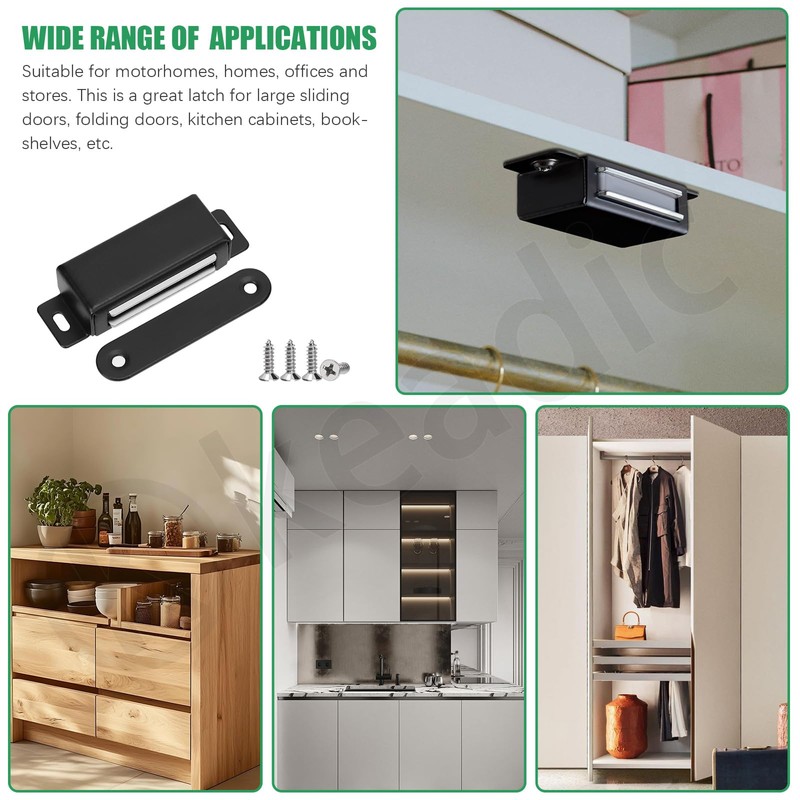 Keadic Magnetic Door Catch, Cabinet Magnets for Kitchen Bathroom (Black,
