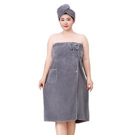 Moonlove Women Plus Size Wrap Towel & Hair Drying Cap Set Wearable Spa Shower Bathrobe Strapless Cover Up Bathing Robe Water Absorbent Body Towel Dressing Gown Suitable for 175-240lb