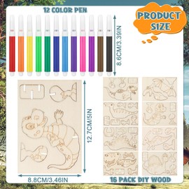 dusaniyali Dinosaur Wooden Craft Set for Children, 16 Pieces Dino Craft Set, 3D Dinosaur for Painting and Crafts, Dinosaur, Children's Birthday Crafts for Boys, Girls, Children