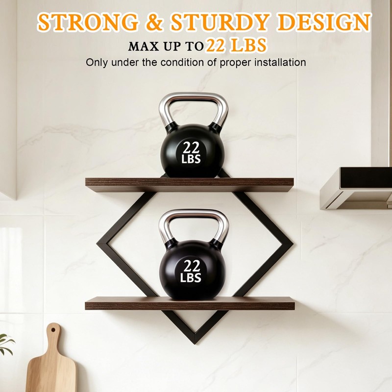 Geometric Floating Shelves Set of 2 Wood Wall Mounted Display