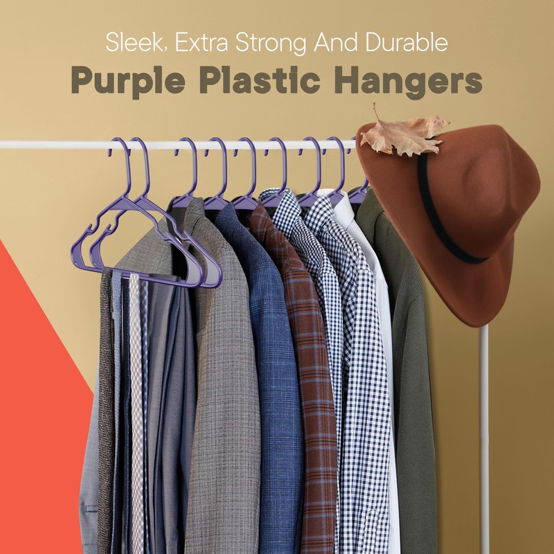 Campior Purple Plastic Hangers 10 Pack Heavy-Duty, Space-Saving, Non-Slip, Durable