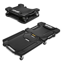 DNA MOTORING 41inch Low Profile Plastic Rolling Garage Shop Creeper with Padded Headrest, Tool Trays & 6pcs Casters, Foldable Creeper, TOOLS-00637-BK