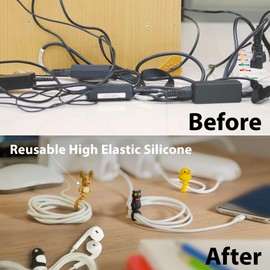 BONE Style Q Cord Ties (4 Packs), Cute Cartoon Animal Wire Management & Cord Organizer, Reusable & Washable Silicone Cable Strap (Patti Duck - Miao Cat - Mr. Deer - Maru Penguin)