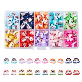 DICOSMETIC Pack of 250 10 Colours Rainbow Shape Beads Clay Beads Spacer Beads 1.6 mm Colourful Loose Beads Kawaii Flatback Rainbow Beads for Bracelets Jewellery Making