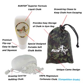 RUNTOP 2.4OZ Refillable Magnesium Carbonate Powder Gym Chalk Ball Bag Sock for Weightlifting Cross Fitness Training Gymnastics Rock Climbing Deadlifting Workout Bouldering Billiards Pole Dancing