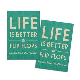 Hampton Beach, New Hampshire, Life is Better in Flip Flops, Simply Said (4x6 Birch Wood Postcards, 2-Pack Stationary, Rustic Home Wall Decor)