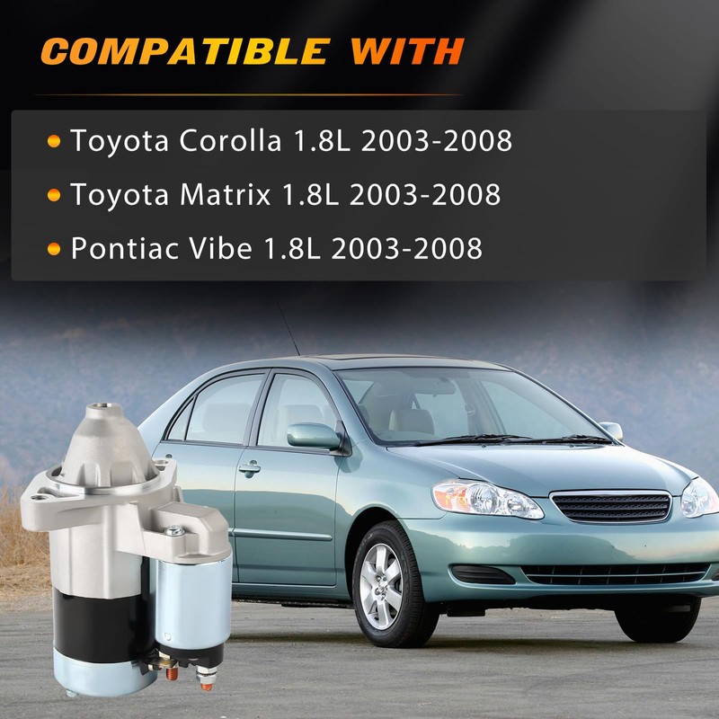 Soklopi 410-52207 Starter Motor Compatible with Toyota Corolla 1.8L 2003-2008,