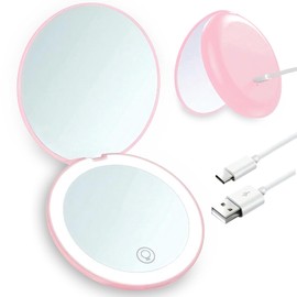 Giazee Lighted Compact Mirror, Rechargeable 1X/10X Magnifying Makeup Mirror Portable Natural Daylight Led Travel Makeup Mirror Small Dimmable Illuminated Mirror for Handbag