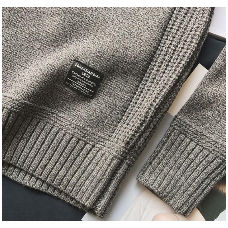 Aspersio Men's Elbow Patch, Loose Knit, Round Neck, Sweater, Long