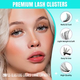 Wispy Eyelash Extensions, 280 Pieces, Cluster Lashes, 30D, 40D Lash Clusters, Individual Eyelashes, DIY Eyelash Extensions, Natural Lash Cluster Extension, Soft False Eyelashes at Home for Beginners
