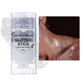 Glitter Face Stick, Mermaid Glitter Pens, Sparkling Body Glitter Stick, Chunky Holographic Sequins Face Glitter Powder for Body, Hair, Face and Nail, Christmas Rave Accessories (#02 Silver)
