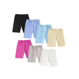SweatyRocks Girl's 7 Pack Yoga Short Elastic High Waist Knee Length Bike Shorts Multicolor 12Y