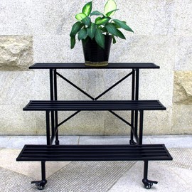 Zhongma Moving Garden Cart 3 Tier Sturdy Metal Plant Stand Heavy Duty Plant holder Garden Plant Shelf with Wheels