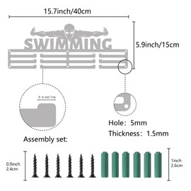 CREATCABIN Swimming Medal Holder Swimmer Sport Medals Hanger Athlete Awards Display Stand Wall Rack Mount Decor Stainless Steel Metal Hanging for Home Badge Medalist Over 60 Medals 15.7 x 5.9 Inch