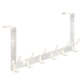 Mulixis White Bling Over The Door Hooks,Rhinestone Door Clothes Hanger,Over The Door Towel Rack for Bathroom, Bedroom，Kitchen，Hanging Towels, Coats,Hat,Handbag（6 Hooks White）