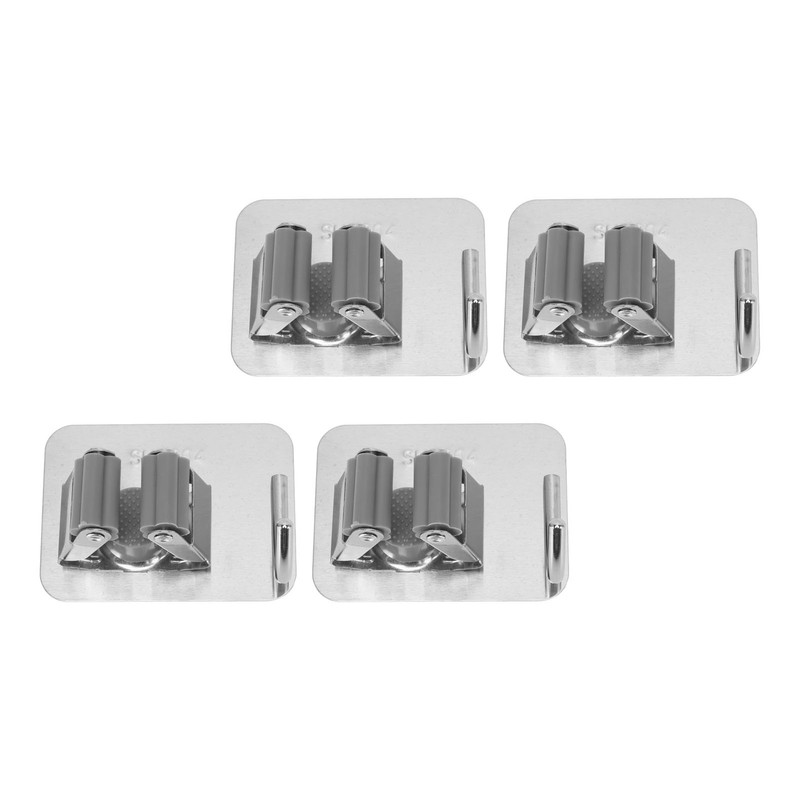 4Pcs Silver Mop Broom Holder with Hook Wall Mounted 304