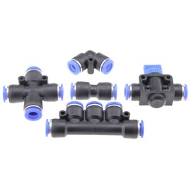 YINETTECH 12 Pcs Pneumatic Push to Connect Fittings Pipe Fitting Kit ID 8mm OD 5/16" Pipe Cross Angle Tee Straight Manifold Hand Valves Professional