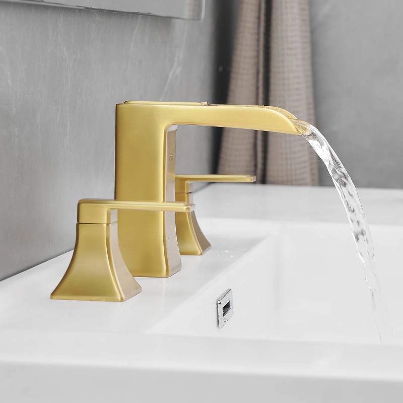 8 Inch Modern Brass Waterfall Bathroom Faucet Widespread Sink Faucet