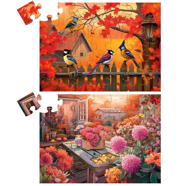 35 Large Piece Puzzle for Seniors 2 Pack Wooden Dementia Puzzles for Elderly Adults Flower Bird Hourse Jigsaw Puzzle Dementia Alzheimer's Products and Activities for Elderly Seniors Gift 2 Storage Bag