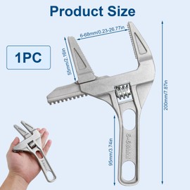 QTMMC Adjustable Spanner Wrench 6-68mm Wide Jaw Opening Plumbing Spanner 2-in-1Ultra-Thin Shifting Spanner 200mm Aluminum Alloy Plumbers Wrench Pipe Basin Hand Tools for Bathroom Washbasin Tube