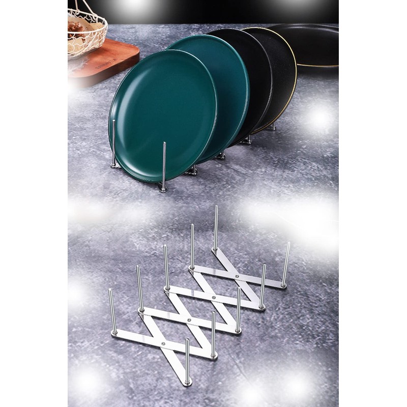 HIRAISM Dish Stand, Pot Lid Stand, Extendable, Stainless Steel, Storage,