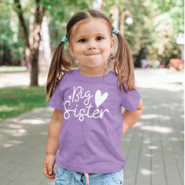 Olive Loves Apple Cursive Big Sister Hearts Sibling Reveal T-Shirt for Baby and Toddler Girls Sibling Outfits Purple Shirt 12 Months